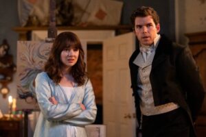 Eloise (Claudia Jessie) e Colin (Luke Newton) em Bridgerton