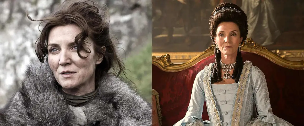 Michelle Fairley como Catelyn Stark em Game of Thrones e Princesa Augusta em Rainha Charlotte, spin-off de Bridgerton