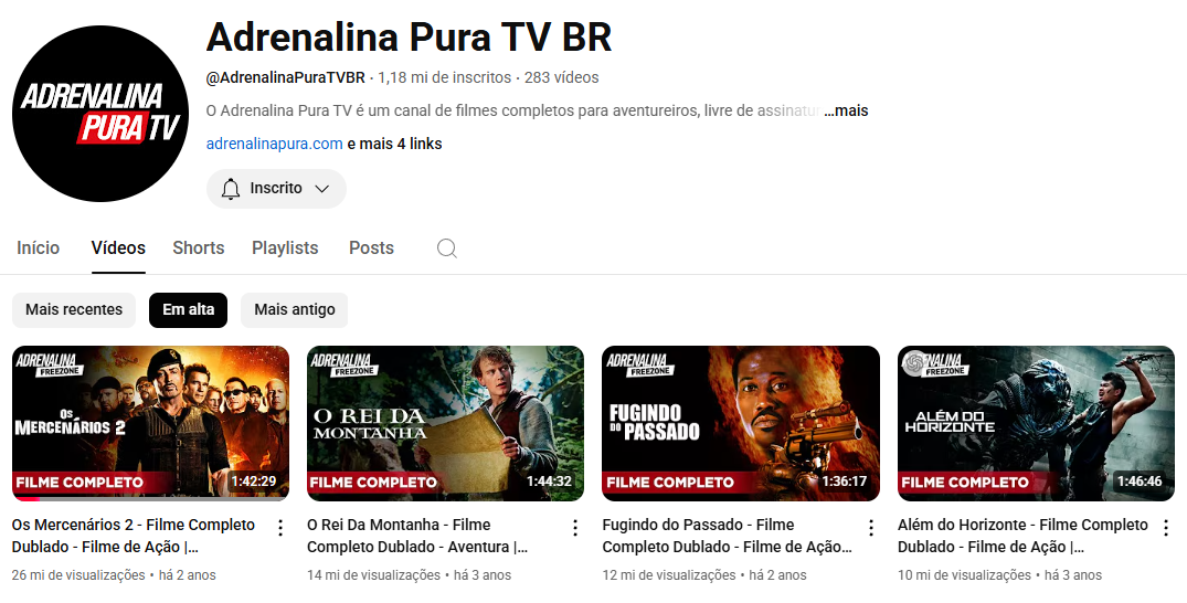 Catálogo Canal Adrenalina Pura TV BR