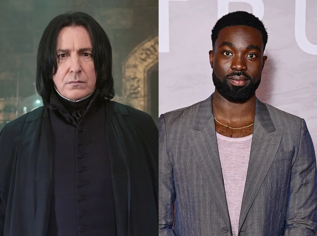Alan Rickman as Severus Snape in the Harry Potter films, and Paapa Essiedu, the actor who will portray Severus Snape in the HBO series