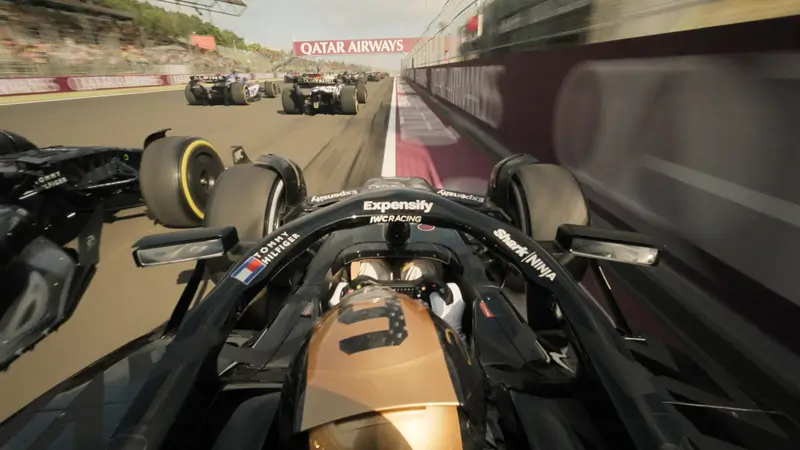 Escena de F1: La película que muestra el posicionamiento de la cámara dentro de la cabina del piloto