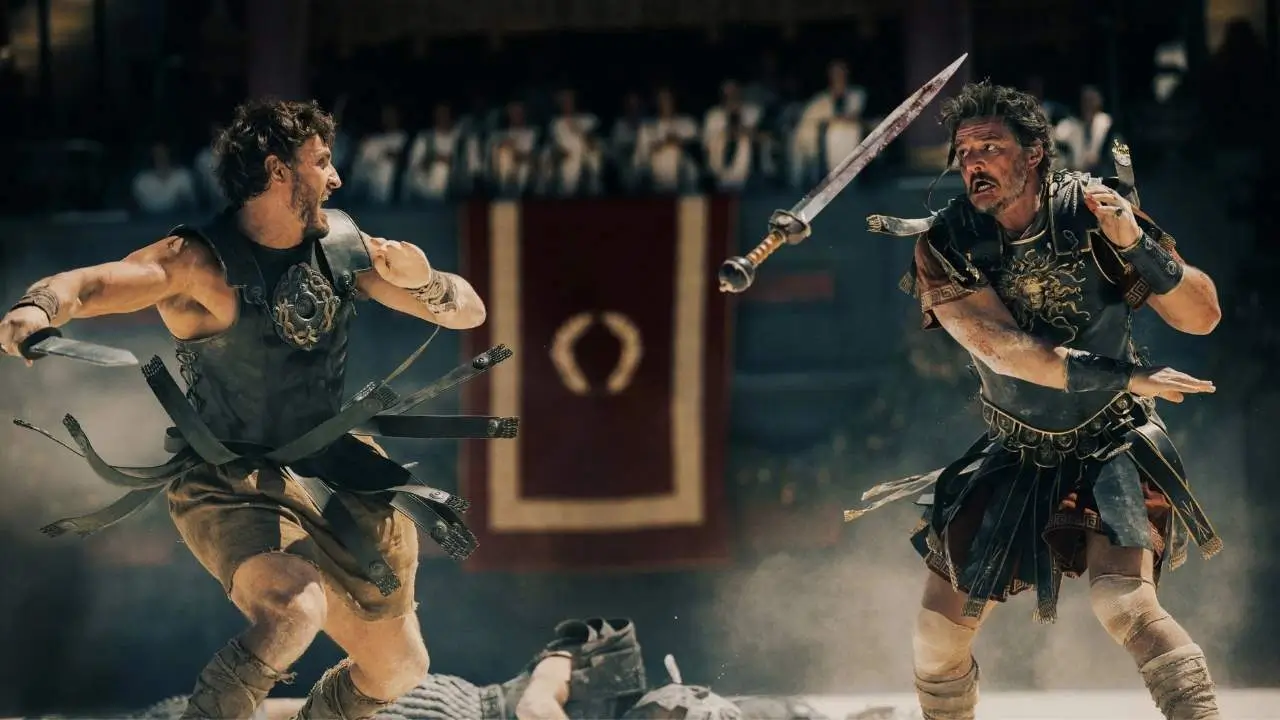 Paul Mescal y Pedro Pascal se enfrentan en una escena de acción de Gladiador 2.