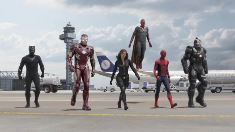Black Panther, Iron Man, Black Widow, Vision, Spider-Man and War Machine.