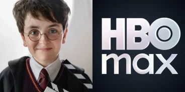 Dominic McLaughlin caracterizado como Harry Potter na série da HBO Max, com figurino de Hogwarts e claquete em mãos